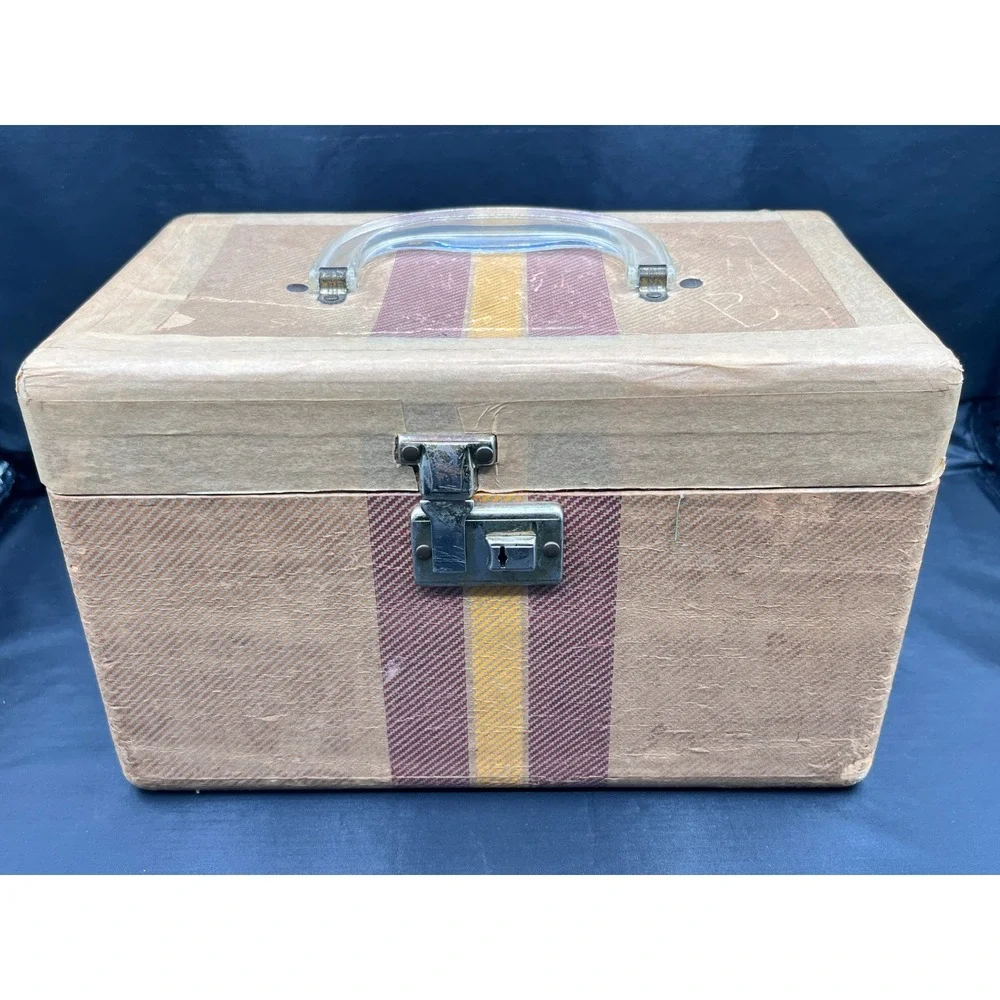 Vtg Vanity Case Train Luggage Retro Makeup Box Storage Trunk Handle Lock No Key‎
